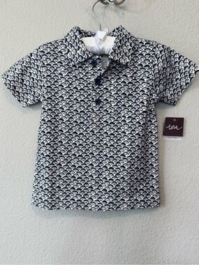 NWT Tea Collection Navy & White Geometric Polo Shirt, size 2